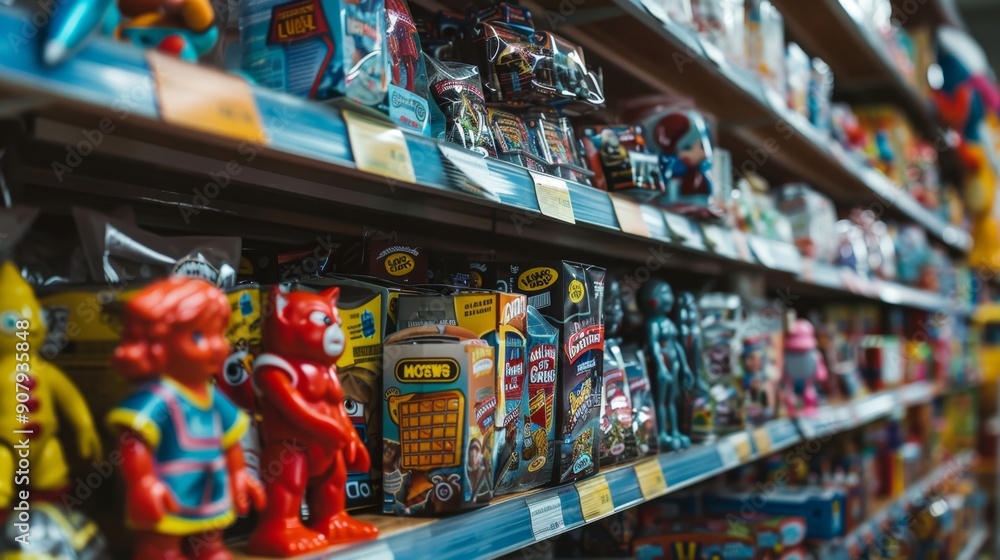 Naklejka premium Toy Store Shelf with Colorful Toys.