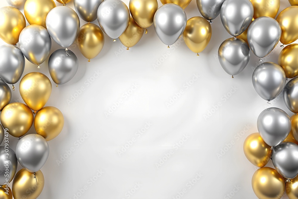 Elegant Balloon Banner with Gray and Gold Border Frame on White Background Elegant Balloon Banner with Gray and Gold Border Frame on White Background