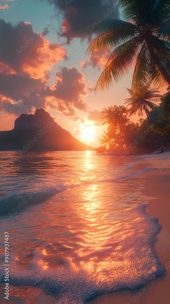 Tranquil Tropical Beach Sunset,sunset on the beach Tranquil Tropical Beach Sunset,sunset on the beach