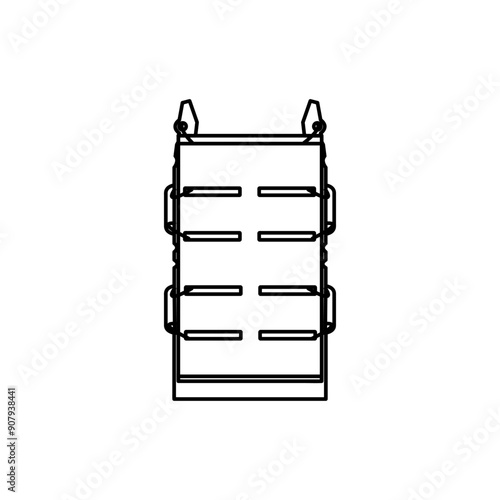Open cartridge pouch for rilfe magazine icon. Cartridge pouch for combat tourniquet icon. Cartridge pouch icon. Tactical equipment, tactical uniform icon.