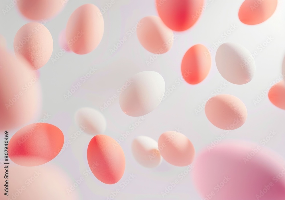 Colorful floating eggs in pastel shades create a whimsical and artistic composition against a soft gray background Colorful floating eggs in pastel shades create a whimsical and artistic composition against a soft gray background