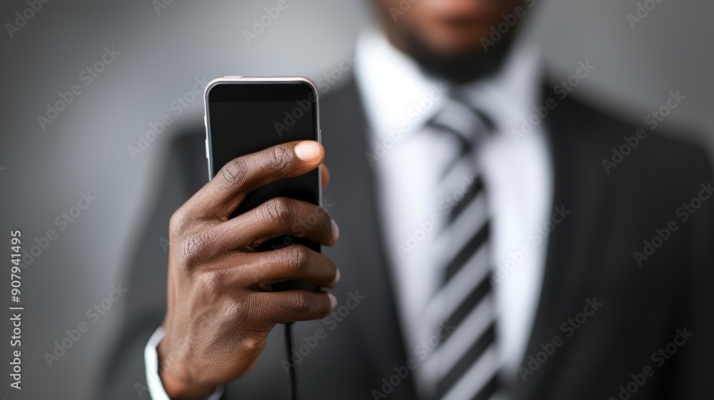 A candidate in a formal outfit, making a follow-up call to a company after an interview A candidate in a formal outfit, making a follow-up call to a company after an interview