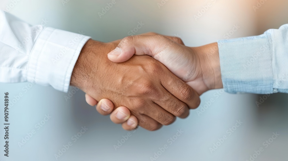A candidate handing over a printed resume to an interviewer during a job interview A candidate handing over a printed resume to an interviewer during a job interview