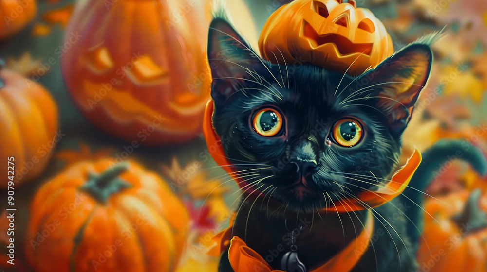 halloween cat with pumpkin halloween cat with pumpkin