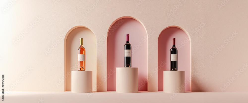 Elegant Baroque Trio in Pastel Wine Tones: Minimalist Chic on Soft Blush Background Elegant Baroque Trio in Pastel Wine Tones: Minimalist Chic on Soft Blush Background