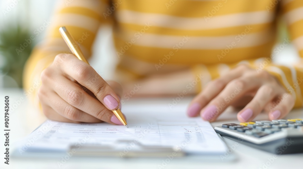 A candidate sitting at a desk with a calculator and reference materials, working on a skill assessment
