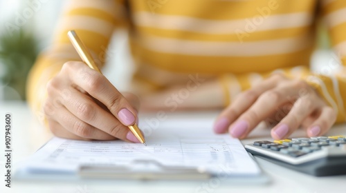 Obraz na płótnie A candidate sitting at a desk with a calculator and reference materials, working on a skill assessment w salonie