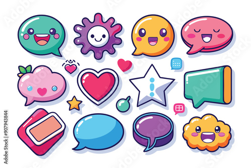 Cute Cartoon Speech Bubbles and Emojis with Happy Faces
