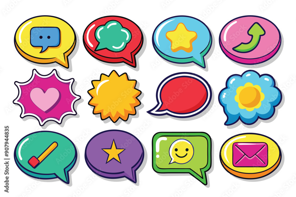 Colorful Cartoon Speech Bubbles with Various Icons Colorful Cartoon Speech Bubbles with Various Icons