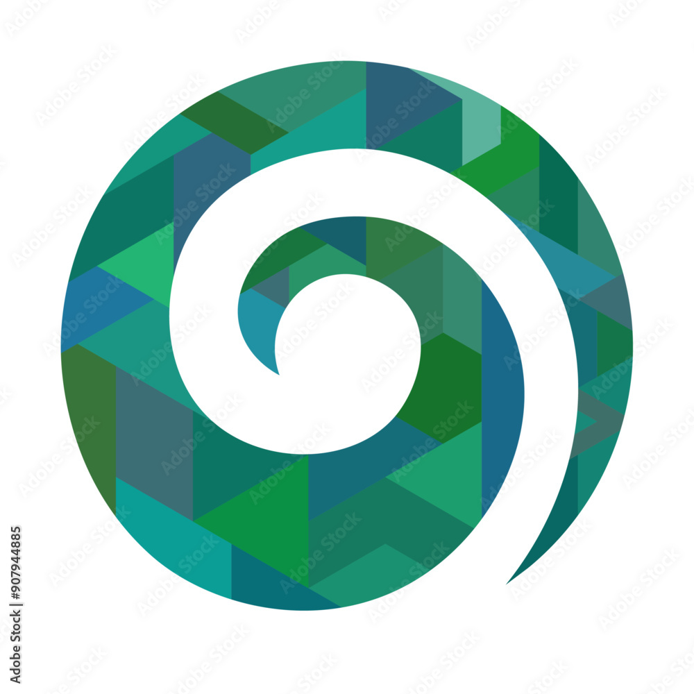 Maori Polynesian style koru spiral swirl, shattered colours, icon minimalist style. Vector illustration. Isolated on transparent background. Maori Polynesian style koru spiral swirl, shattered colours, icon minimalist style. Vector illustration. Isolated on transparent background.