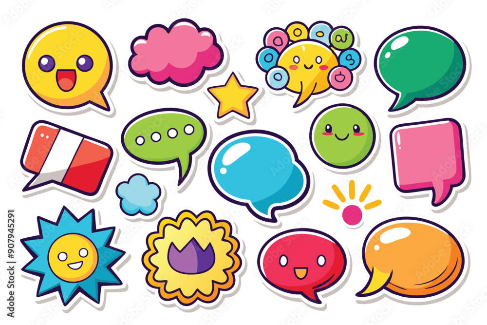 Colorful Cartoon Speech Bubbles with Various Shapes and Expressions Colorful Cartoon Speech Bubbles with Various Shapes and Expressions
