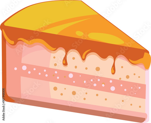 Sweet cake slice icon. Cartoon cheesecake piece