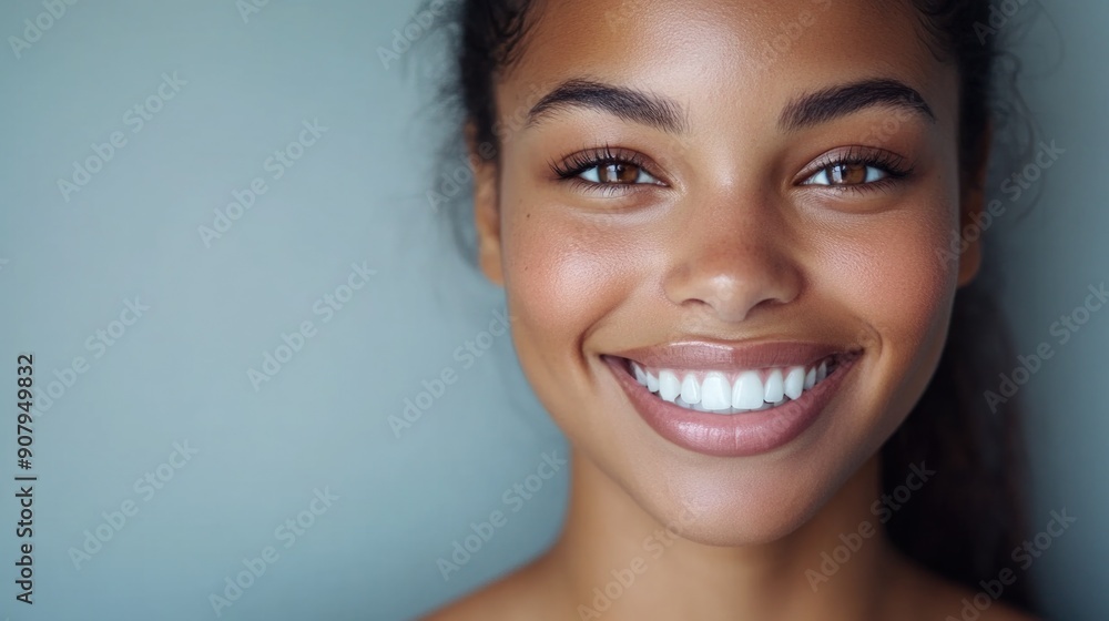 lose up face of young woman with beautiful smile isolated on grey wall with copy space. Successful multiethnic girl. Latin woman looking at camera against gray wall with a big whitening teeth smile. lose up face of young woman with beautiful smile isolated on grey wall with copy space. Successful multiethnic girl. Latin woman looking at camera against gray wall with a big whitening teeth smile.