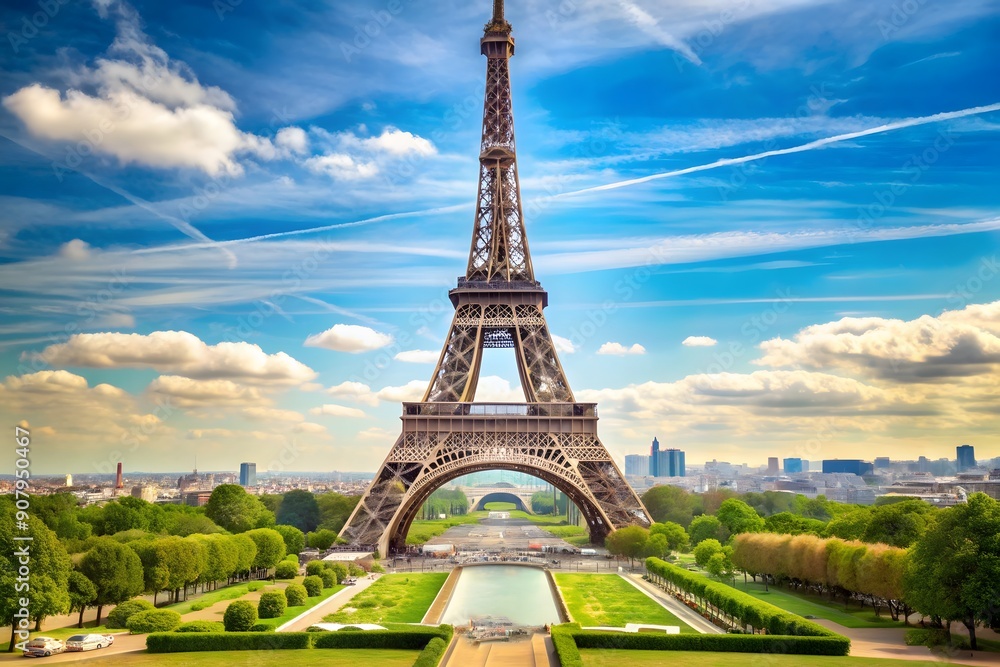 Fototapeta premium Empty Paris, no tourists. Iena bridge in front of Eiffel Tower in Paris. Incredibly beautiful sunrise and purple sky. 