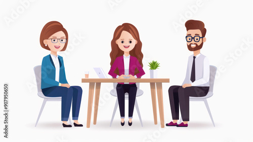 A diverse group of interviewers sitting at a table, looking engaged and asking questions to a candidate
