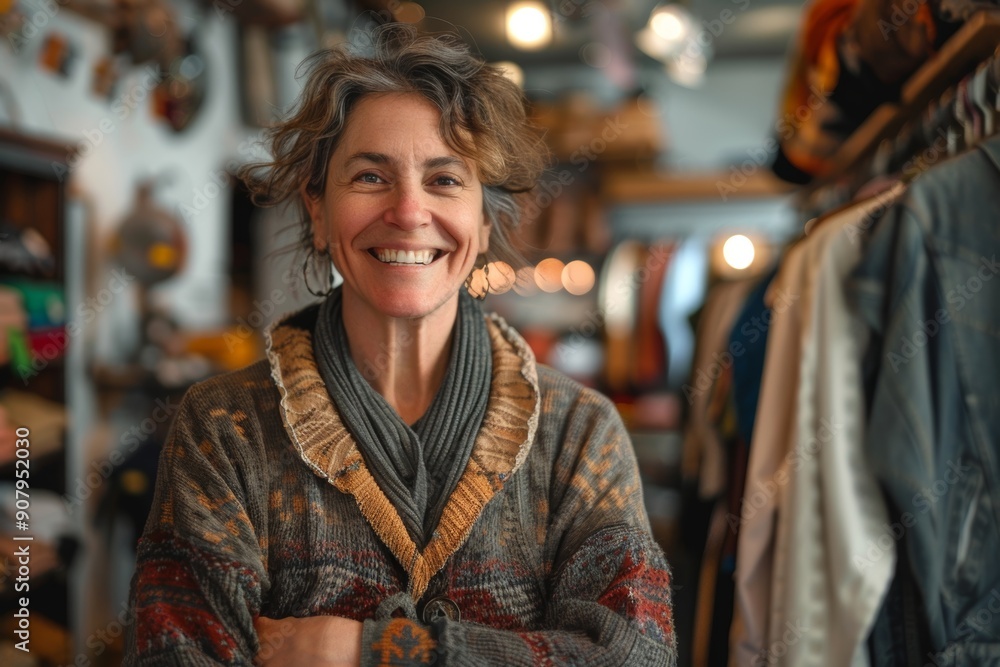 Happy clothing store owner smiling at the camera, Generative AI Happy clothing store owner smiling at the camera, Generative AI