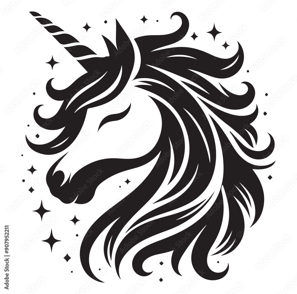 Unicorn simple vector silhouette black and white. Unicorn simple vector silhouette black and white.