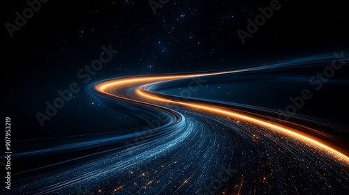 Semi close-up of a glowing abstract pathway through the stars, symbolizing a journey through space, more clarity with clear light and sharp focus, high detailed