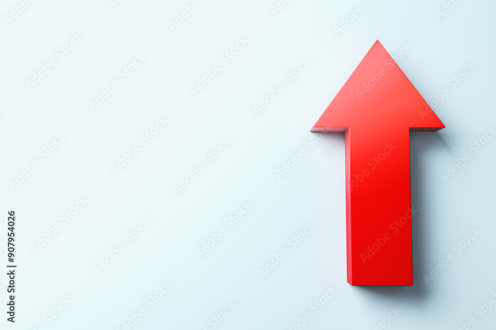 Red upward arrow on light blue background. 3D Rendering Red upward arrow on light blue background. 3D Rendering