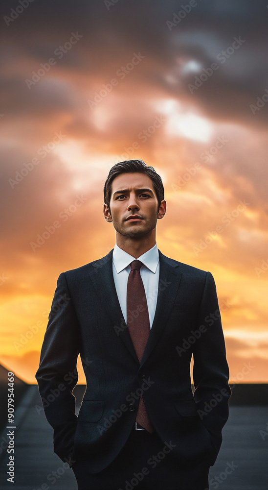 A Businessman with sunset in the background A Businessman with sunset in the background