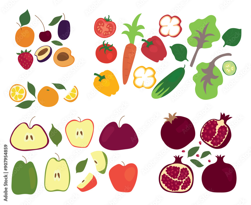 Obraz premium colorful bright vector image of fruits and vegetables.eps