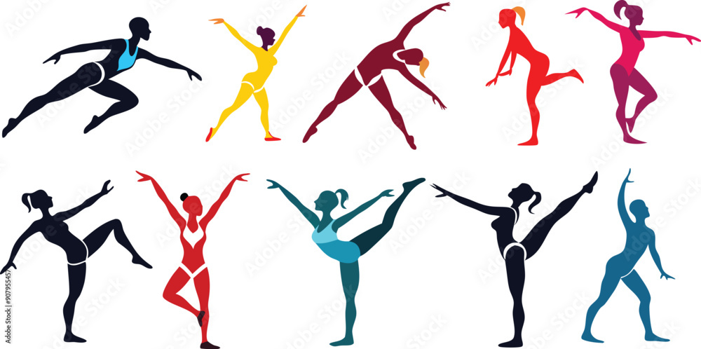 Dynamic gymnast poses, artistic performance, flexibility, strength, fitness, sports, Gymnast silhouette vector design for balance, gracefulness, Gymnast silhouette set vector illustration.eps Dynamic gymnast poses, artistic performance, flexibility, strength, fitness, sports, Gymnast silhouette vector design for balance, gracefulness, Gymnast silhouette set vector illustration.eps