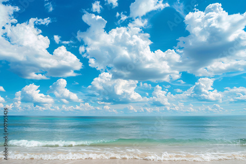 a beach with blue sky and clouds