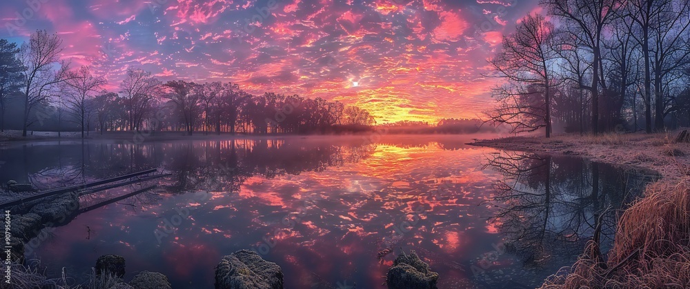 Fototapeta premium Sunrise Panorama Over Lake
