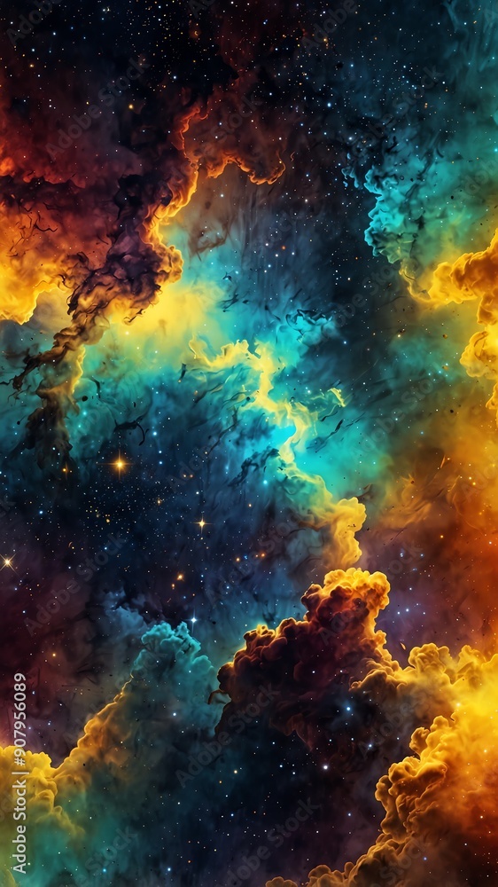 yellow cosmic nebula abstract background design copy space illustration art yellow cosmic nebula abstract background design copy space illustration art