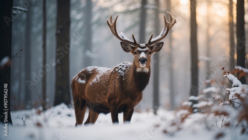 Wallpaper Mural Deer in the forest on a snowy winter background. Torontodigital.ca