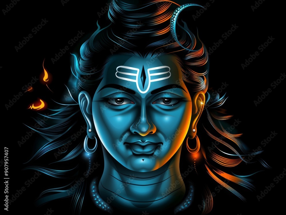 Powerful maha shivratri poster illustration that Shiva head and a trishul on a black background Powerful maha shivratri poster illustration that Shiva head and a trishul on a black background