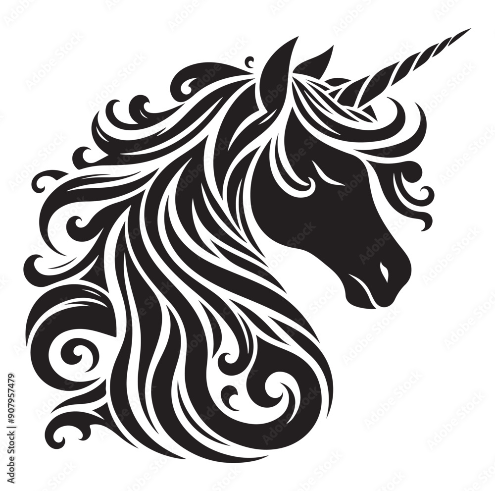 custom made wallpaper toronto digitalUnicorn simple vector silhouette black and white.