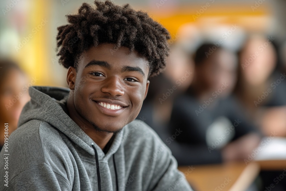 Happy black student in high school looking at camera, Generative AI Happy black student in high school looking at camera, Generative AI