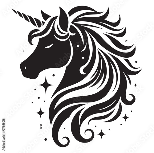 Wallpaper Mural Unicorn simple vector silhouette black and white. Torontodigital.ca