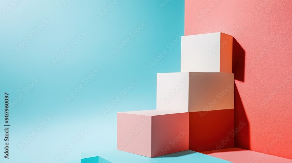 Stylish composition of geometric blocks in soft pastel colors against a vibrant wall, ideal for modern design concepts. Stylish composition of geometric blocks in soft pastel colors against a vibrant wall, ideal for modern design concepts.