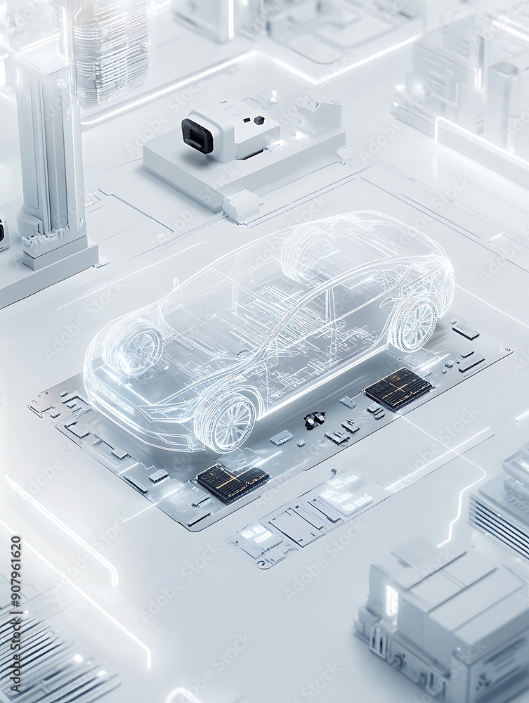 technical 3d illustration of car with x-ray effect technical 3d illustration of car with x-ray effect
