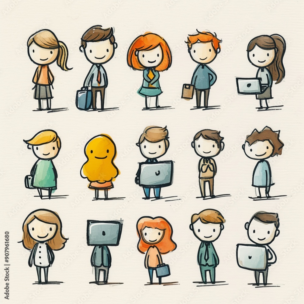 Funny stick figure business people engaged in various activities on a white background. Generative AI Funny stick figure business people engaged in various activities on a white background. Generative AI