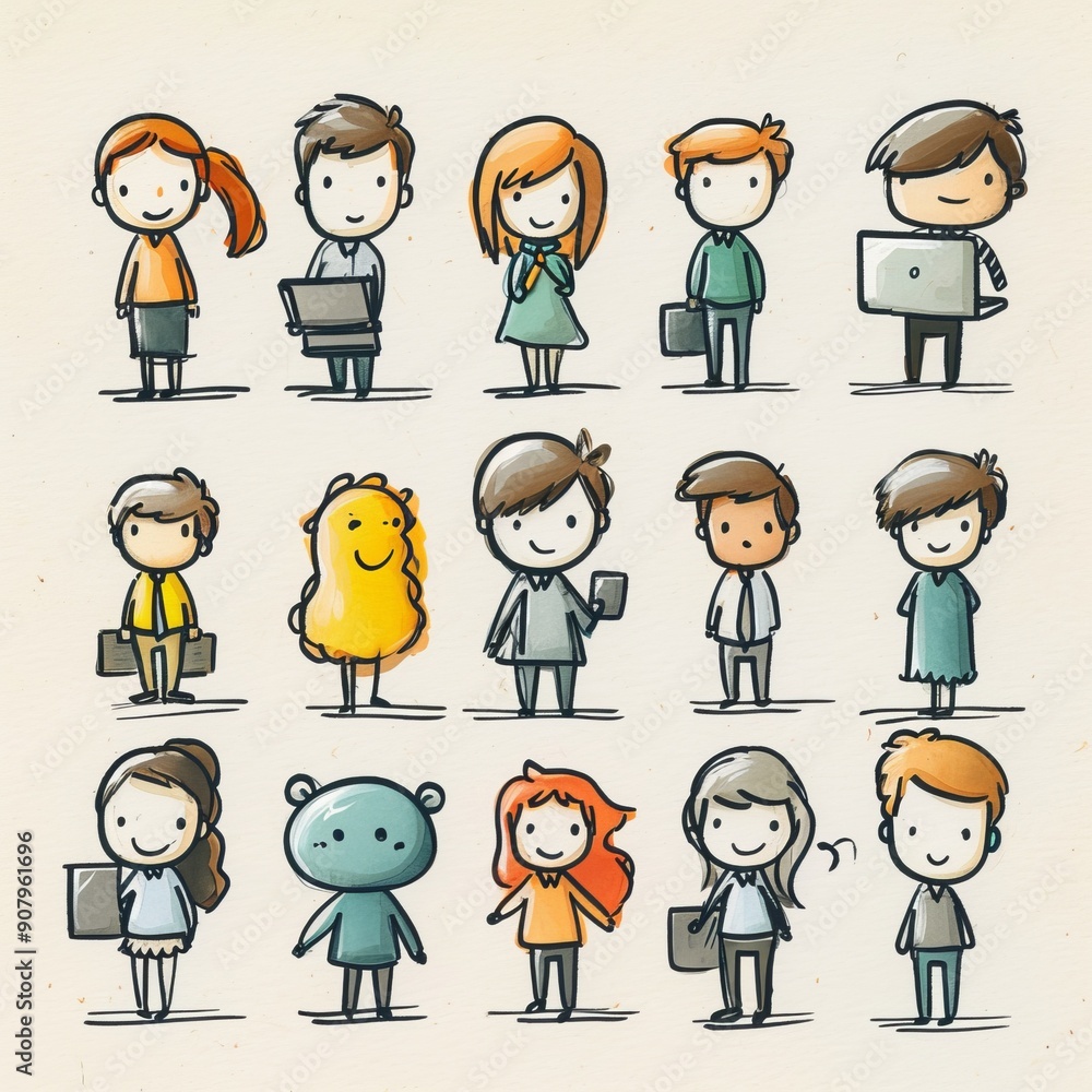 Funny stick figure business people engaged in various activities on a white background. Generative AI Funny stick figure business people engaged in various activities on a white background. Generative AI