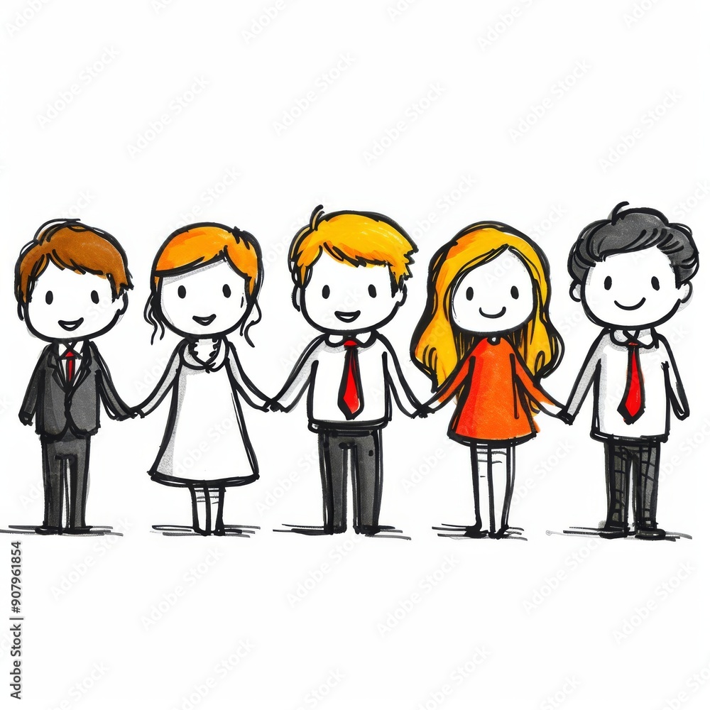 Colorful stick figure people holding hands together in a joyful gathering on a plain background. Generative AI Colorful stick figure people holding hands together in a joyful gathering on a plain background. Generative AI