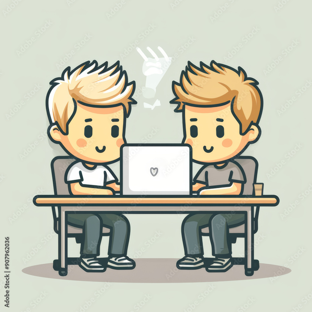 Animated stick figure characters exchanging a laptop in a simple, fun style on a white background. Generative AI Animated stick figure characters exchanging a laptop in a simple, fun style on a white background. Generative AI