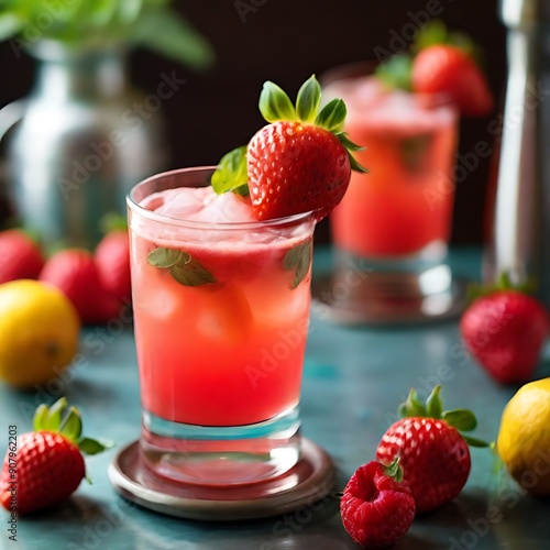 strawberry cocktail with strawberry ai generative