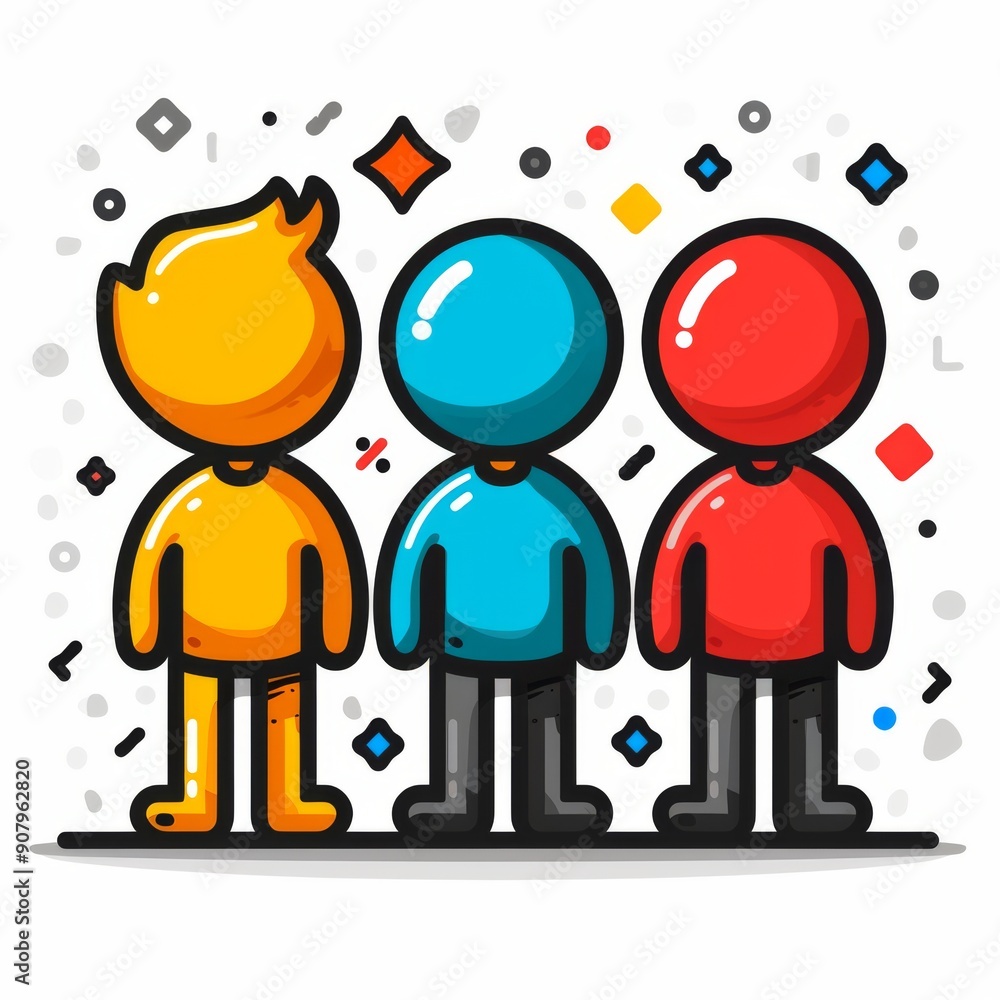 Vibrant abstract trio of cartoon characters displaying joyful expressions in a playful setting. Generative AI Vibrant abstract trio of cartoon characters displaying joyful expressions in a playful setting. Generative AI