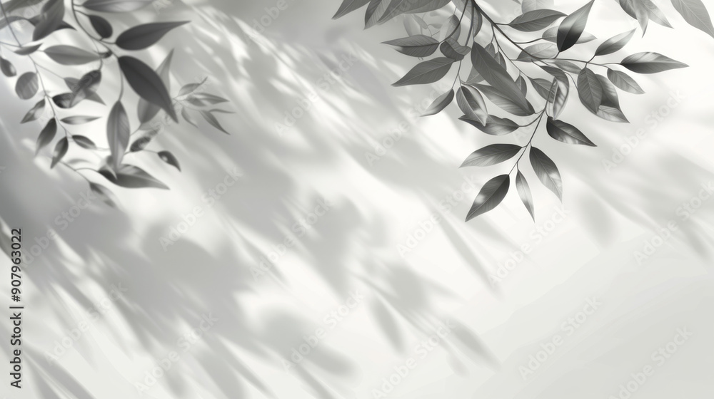 An illustration of tree leaves with a soft grey and white color palette on a minimalistic white background. An illustration of tree leaves with a soft grey and white color palette on a minimalistic white background.