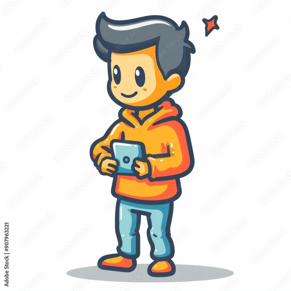 A young person playing with a tablet while wearing a comfortable hoodie in a cheerful setting. Generative AI A young person playing with a tablet while wearing a comfortable hoodie in a cheerful setting. Generative AI