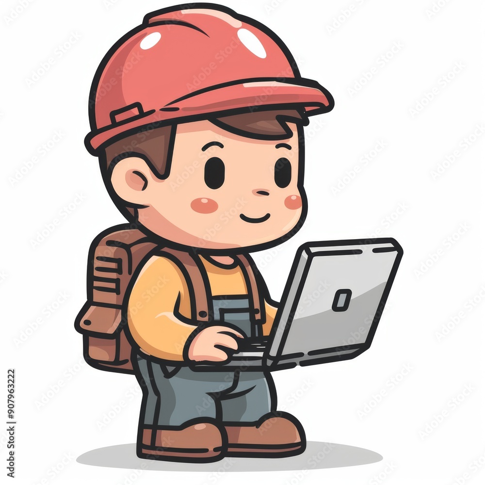 Cheerful worker using laptop for project planning in sunny modern workspace. Generative AI Cheerful worker using laptop for project planning in sunny modern workspace. Generative AI