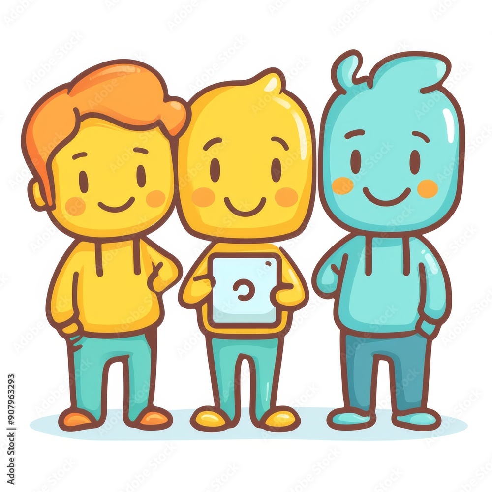 Three playful characters in pastel colors enjoying a creative activity together in a friendly atmosphere. Generative AI Three playful characters in pastel colors enjoying a creative activity together in a friendly atmosphere. Generative AI