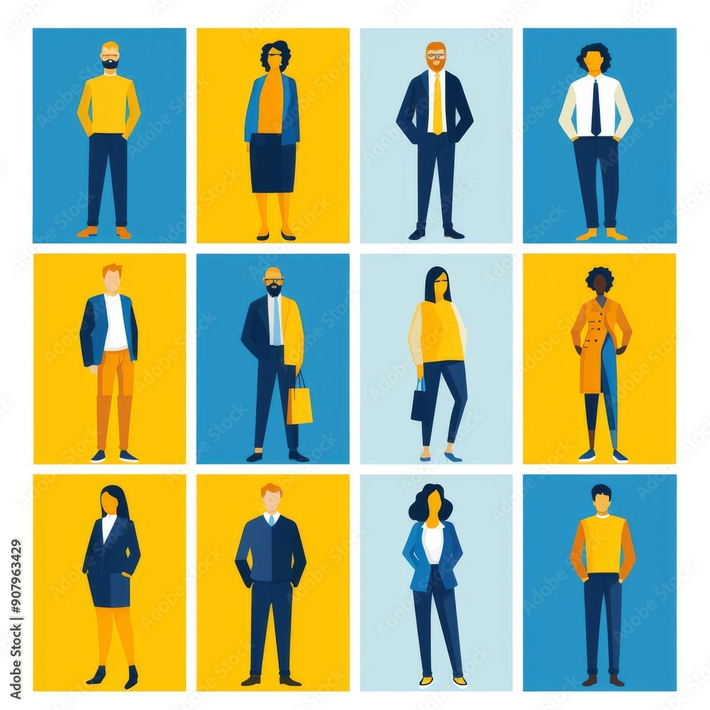 Diverse group of stylized characters displaying various fashion choices in vibrant colors. Generative AI Diverse group of stylized characters displaying various fashion choices in vibrant colors. Generative AI