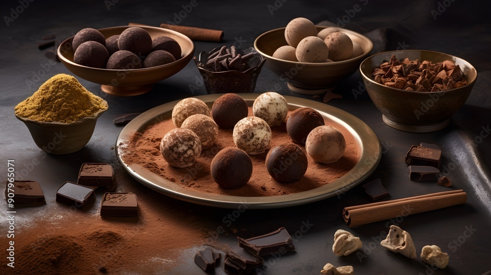 Appetizing chocolate truffle with decorative ornaments. Appetizing chocolate truffle with decorative ornaments.