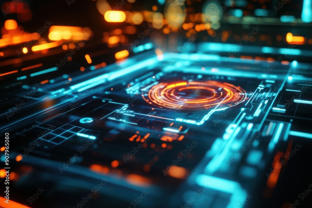 Augmented reality holographic HUD tilt-shift lens, with copy space Augmented reality holographic HUD tilt-shift lens, with copy space