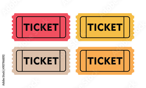 A set of movie ticket icons. Retro ticket design template. Tickets for cinema, movie, circus, carnival, film, festival, etc. Vector illustration.